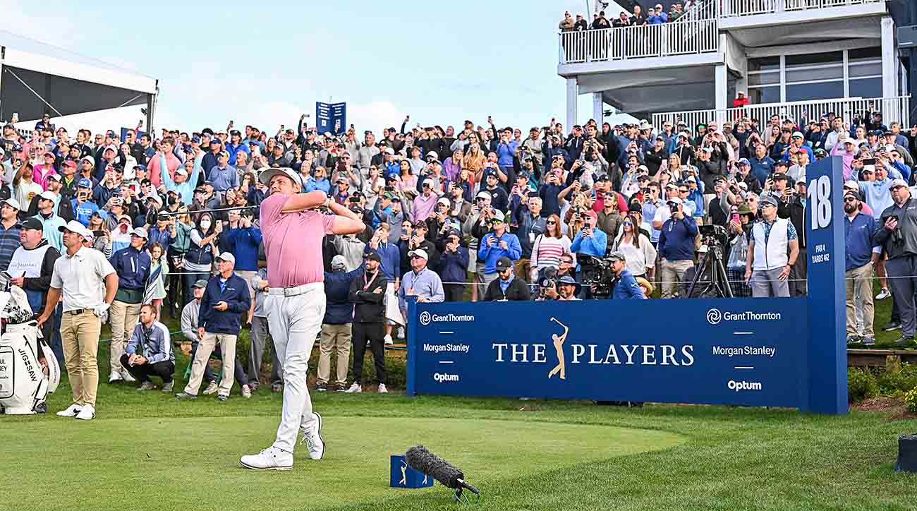 Cameron Smith tees off on the 18th hole during the final round of the 2022 Players Championship at TPC Sawgrass in Ponte Vedra Beach Fla.